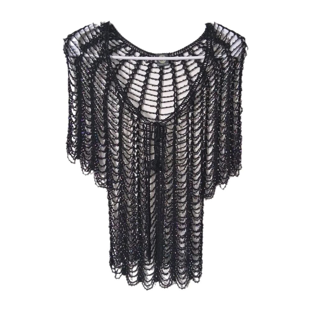 Vintage Beaded Web Shawl Open Knit Scarf
